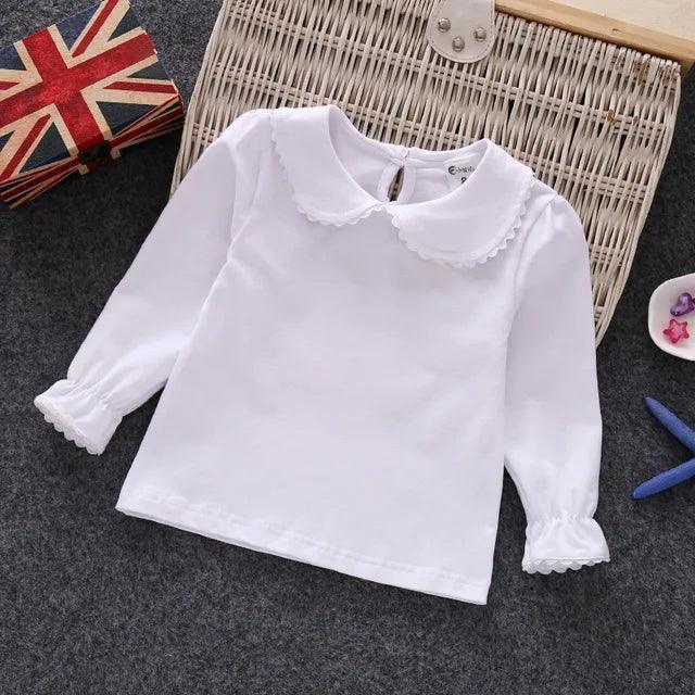 Cotton Lace Long Sleeve Shirts for Little Girls | White T-Shirts - ClubOn