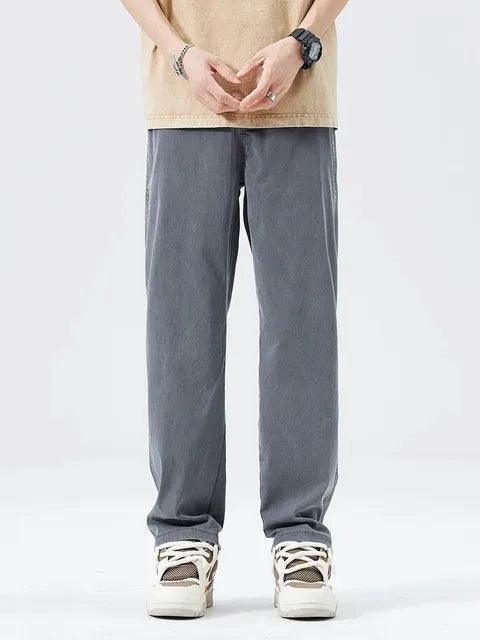 Men's Ultra-Thin Lyocell Baggy Jeans - Soft Breathable Summer Elastic Waist Wide Leg Trousers - ClubOn