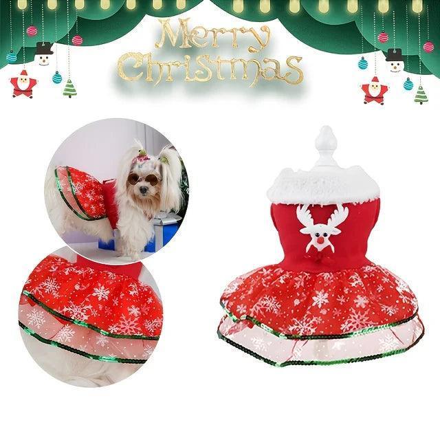 Pet Christmas Graphic Dress - Warm Dog Holiday Outfit - ClubOn