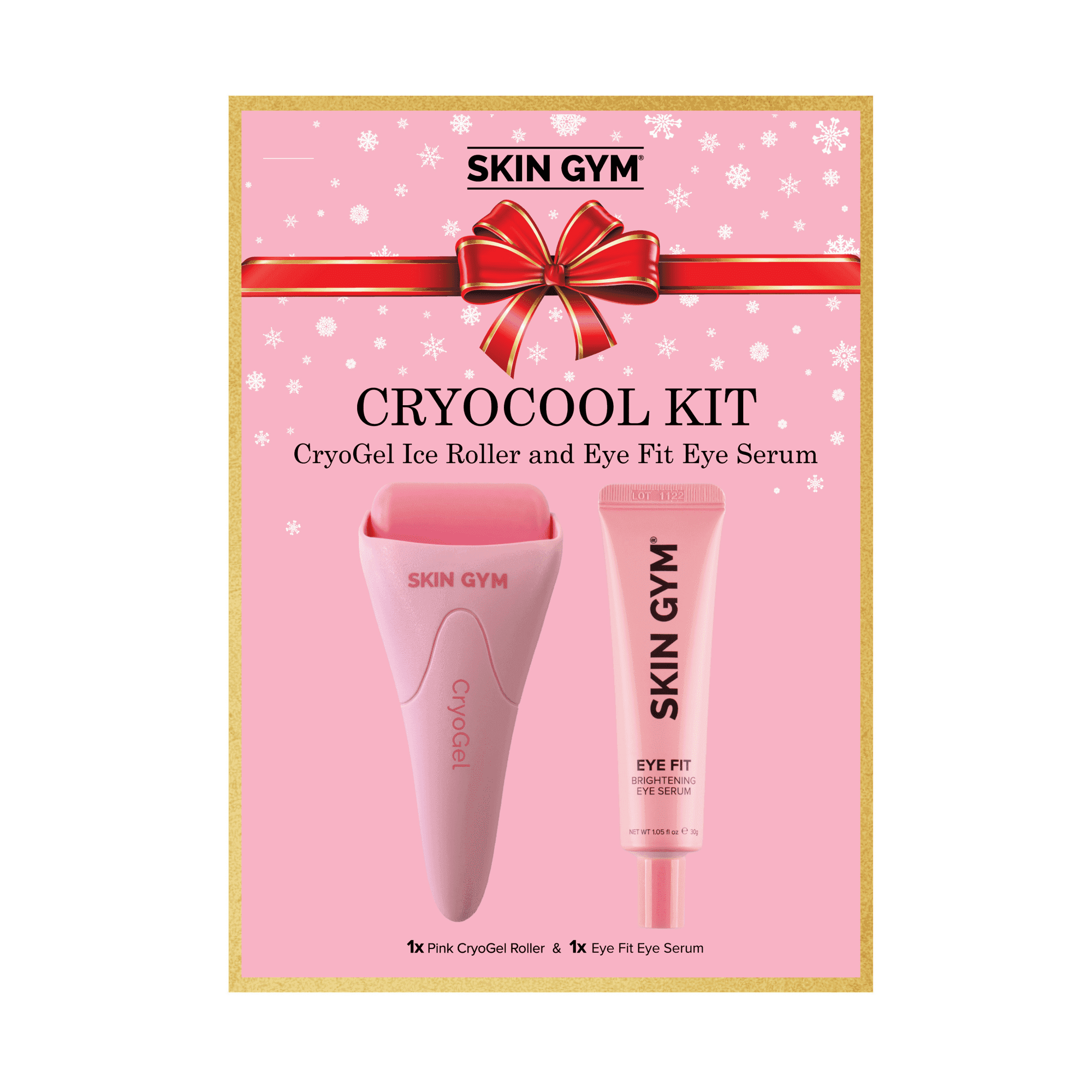 Skin Gym Pink Cryocool Holiday Facial Gift Set, CryoGel Ice Roller & Eye Fit Serum, For All Skin Types - ClubOn