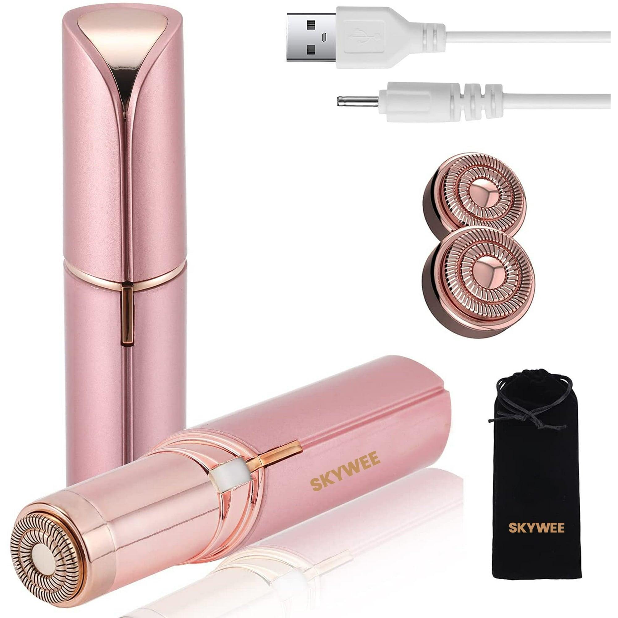 Skywee Painless Hair Removal for Women, Rechargeable Facial Hair Remover, 2 x Replacement Heads, Best Electric Shaver for Upper Lip, Chin, & Mustache - ClubOn