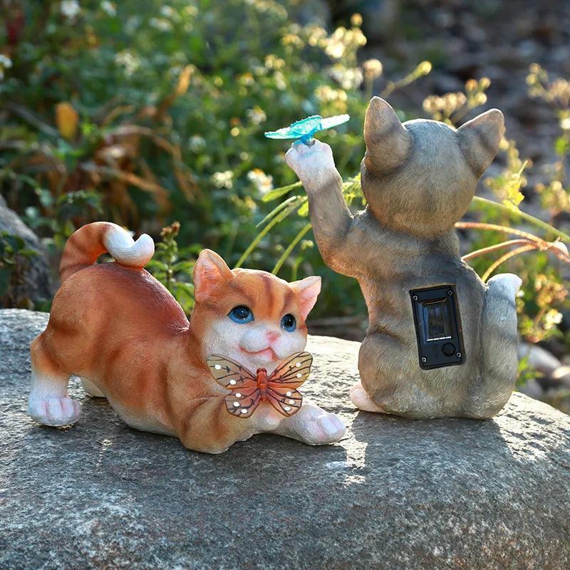 Solar Garden Cat Sculpture - Luminous Resin Yard Art Statue - ClubOn