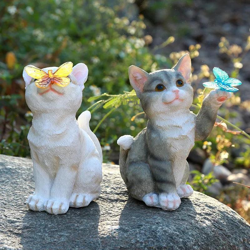Solar Garden Cat Sculpture - Luminous Resin Yard Art Statue - ClubOn