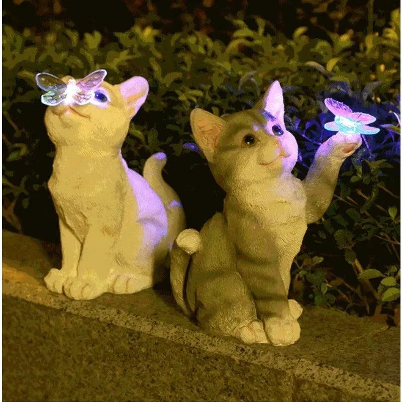 Solar Garden Cat Sculpture - Luminous Resin Yard Art Statue - ClubOn