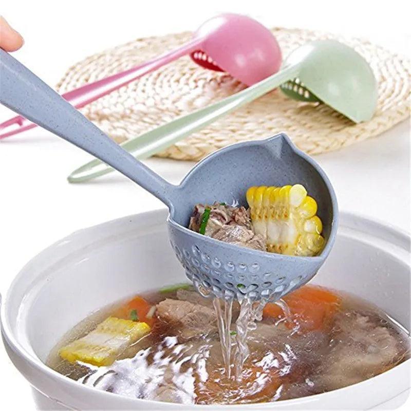 Silicone Soup Ladle with Long Handle – Heat-Resistant Cooking Spoon & Colander - ClubOn