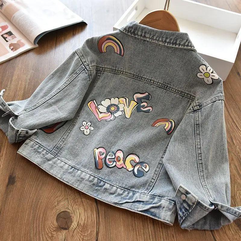 Spring Autumn Baby Girl Denim Jacket with Cartoon Cat Design - ClubOn