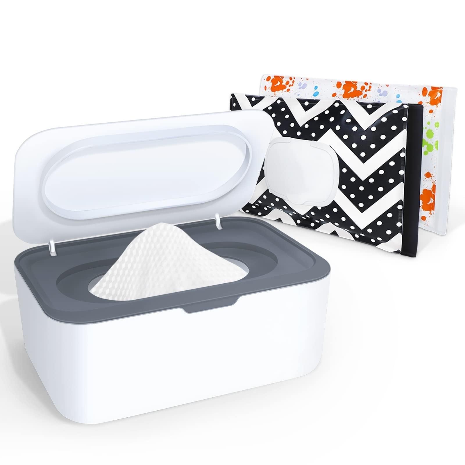 Springcorner Baby Wipes Dispenser with 2 Portable Travel Pouches, Refillable Wipes Container (Grey) - ClubOn