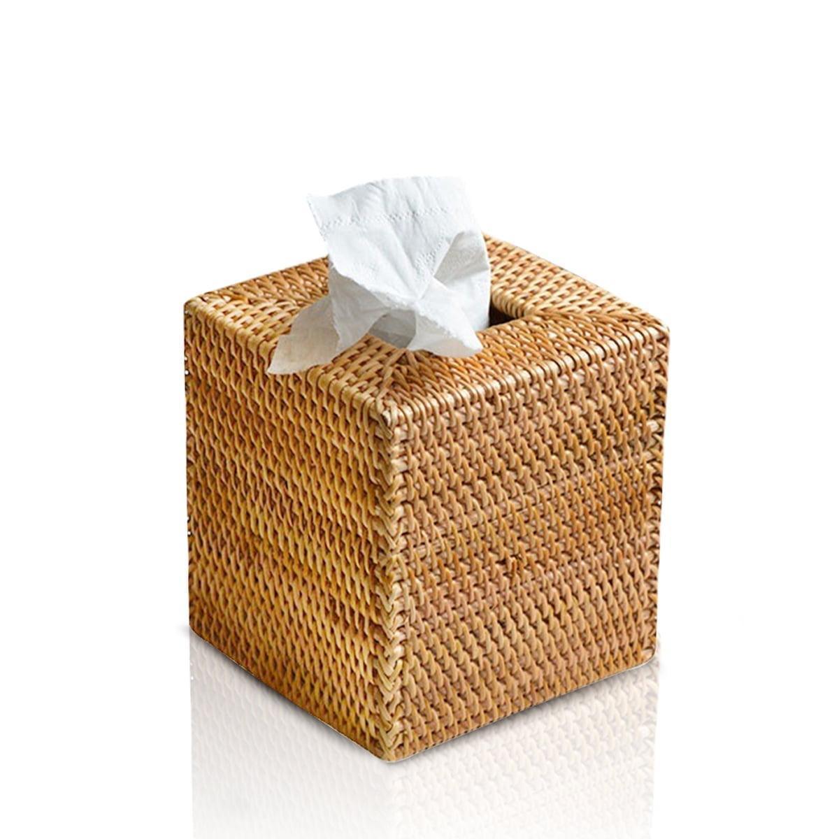 Square Rattan Tissue Box Cover, Handwoven Wicker Tissue Holder, 5.7 x 5.7 x 5.7 inch - ClubOn