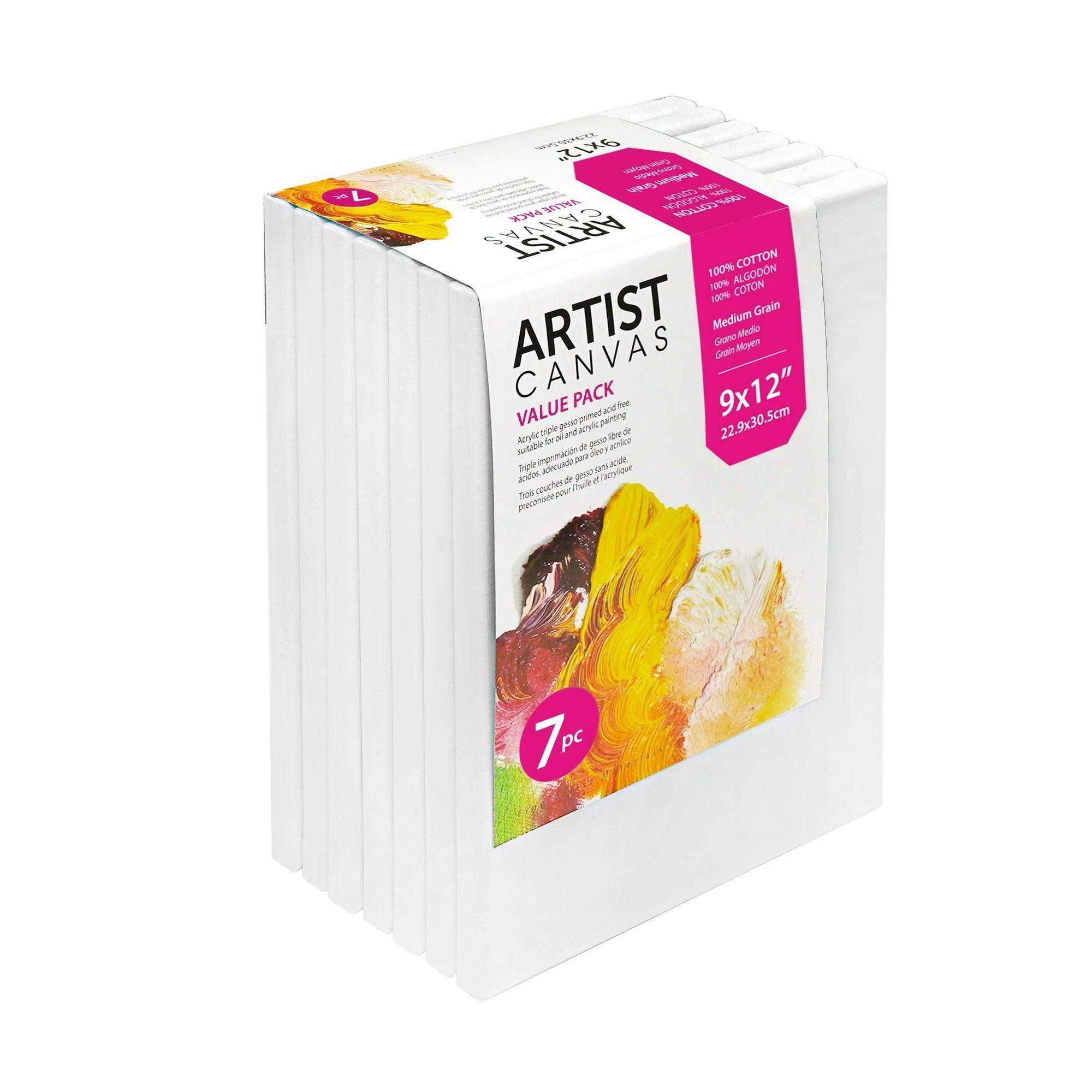 Studio Stretched Canvas, 100% Cotton, 9" x 12", 7 Pieces – Acid-Free, Perfect for Beginners & Hobbyists - ClubOn