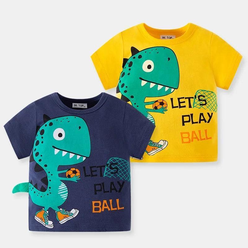 Summer Baby Boy Cotton T-Shirt - Cute Dinosaur Basketball - ClubOn