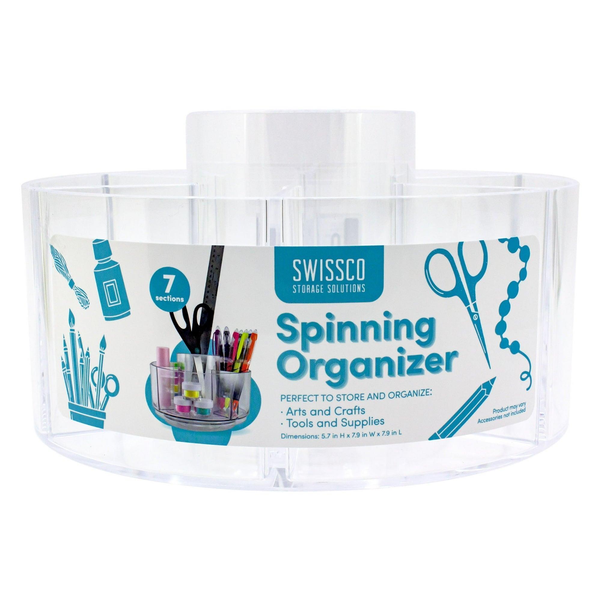 Swissco Spinning Arts and Crafts Storage Caddy Organizer – Rotating, Clear, 7 Sections - ClubOn