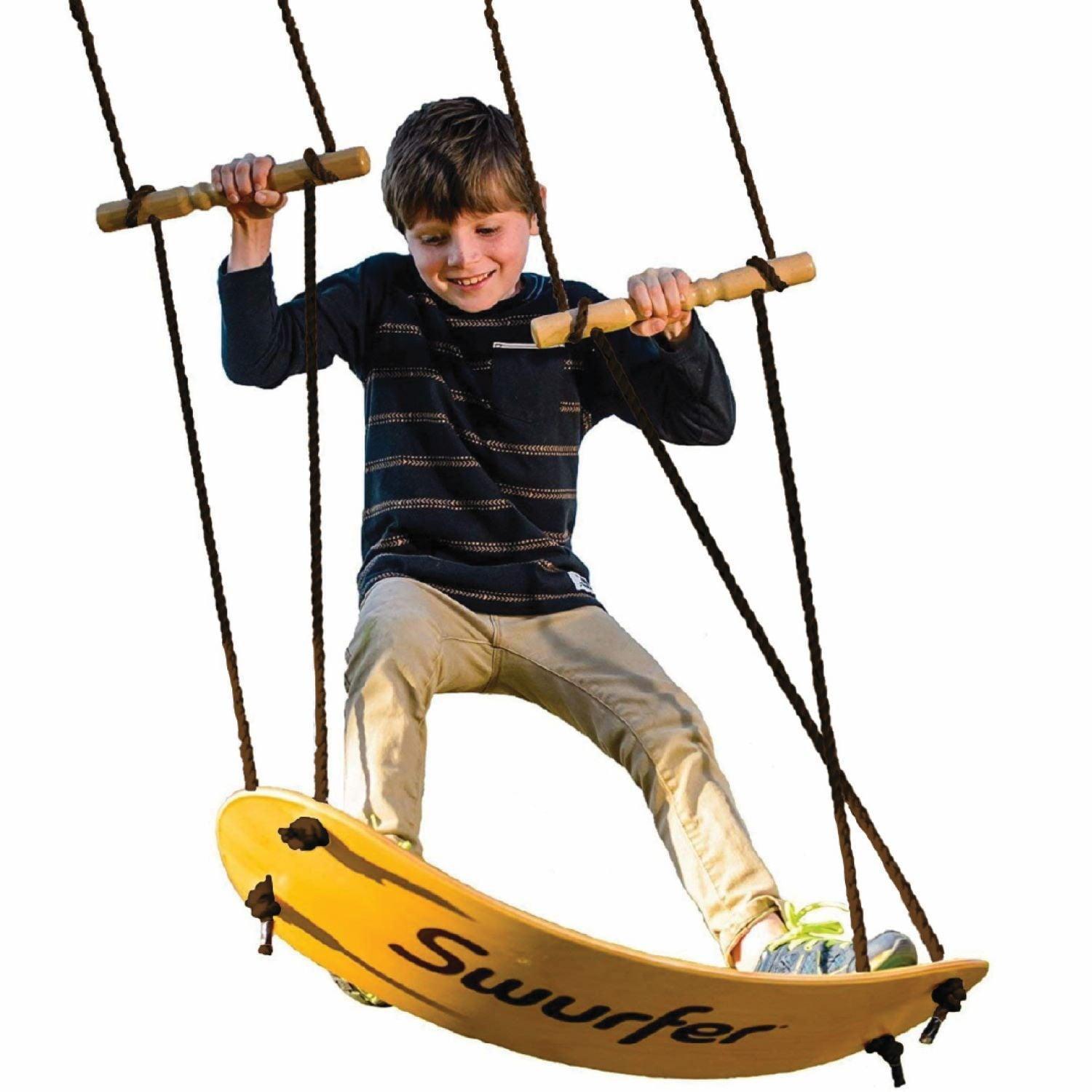 Swurfer The Original Stand-Up Surfing Swing – Wooden Outdoor Swing for Kids and Adults - ClubOn