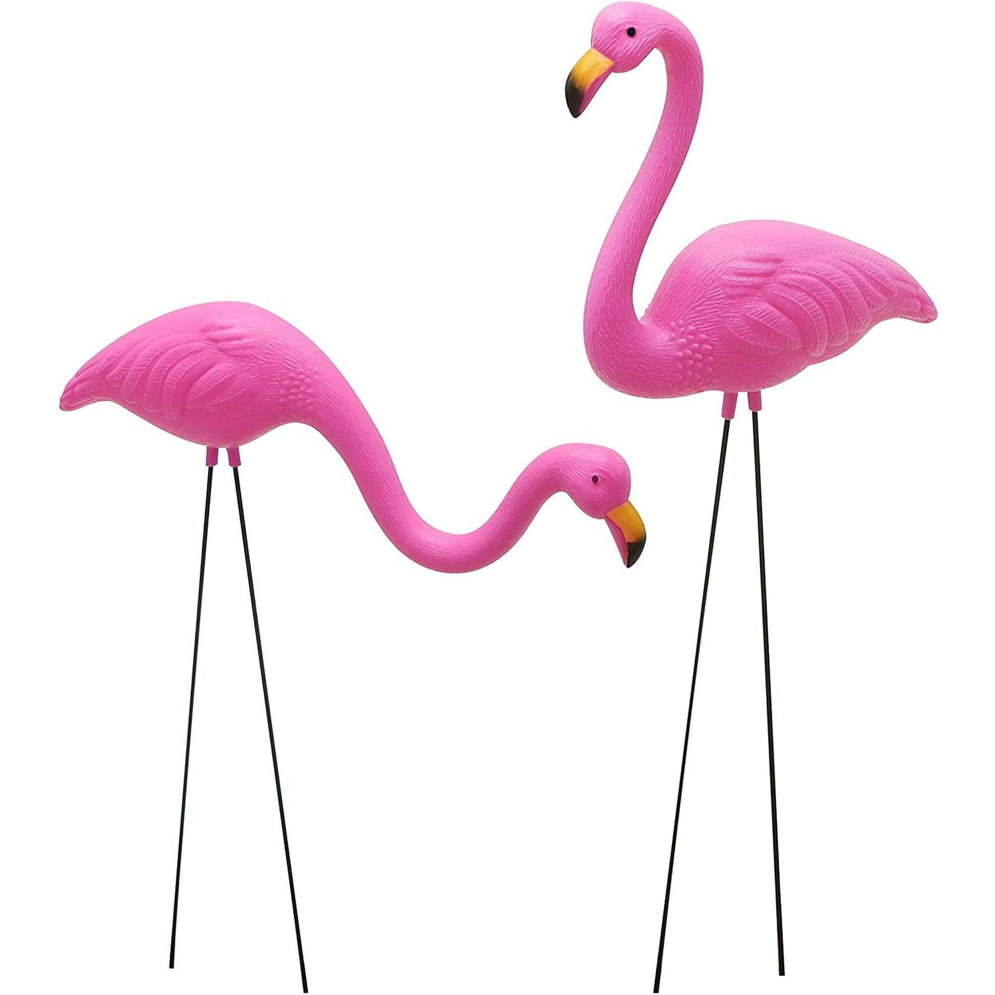 SYNCFUN 2-Pack Small Pink Flamingo – Outdoor Garden Decor, Luau Party Statue - ClubOn