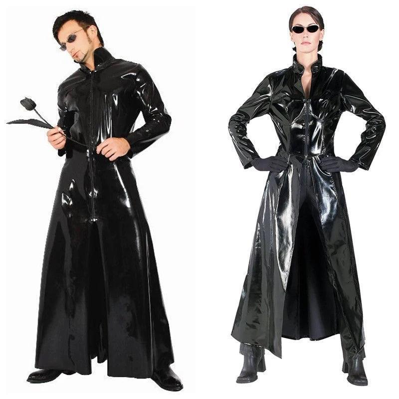 The Matrix Cosplay Costume Cape – PVC Patent Leather Long Windbreaker - ClubOn