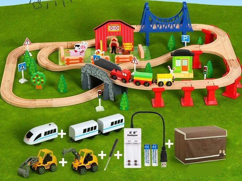 ACOOLTOY Wooden Electric Train Set – Charging Track Toy for Kids - ClubOn