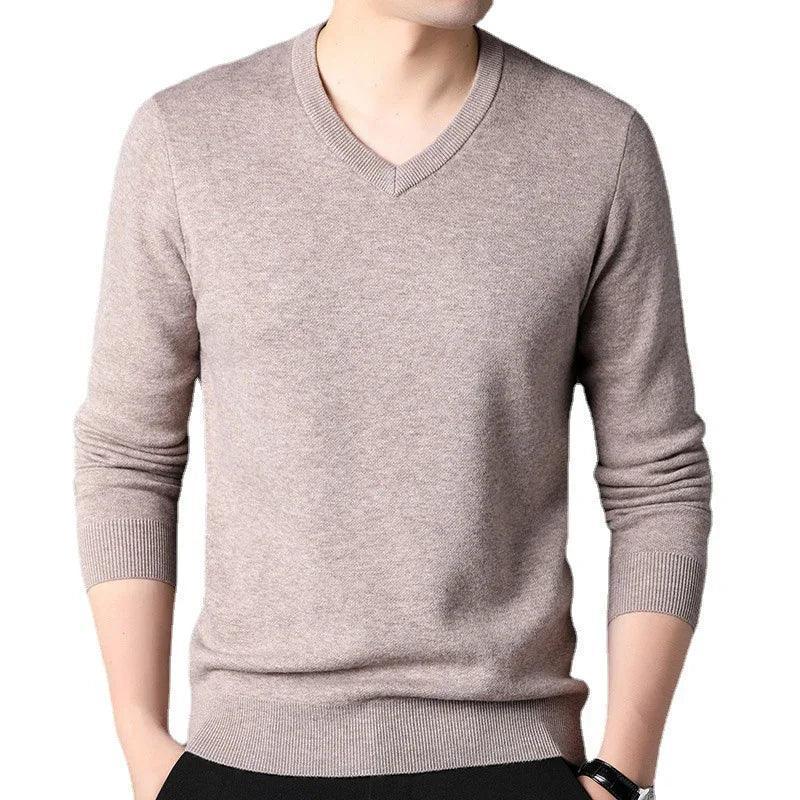 TFETTERS Men's V-Neck Long Sleeve Stretch Knit Sweater - Spring Autumn Business Classic Pullover - ClubOn