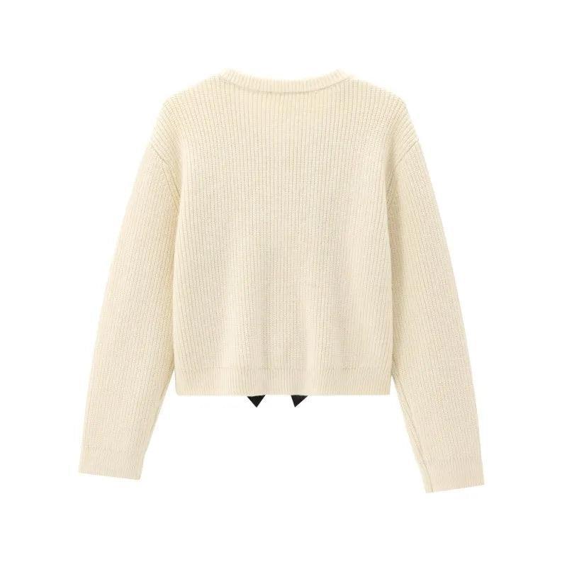 Solid Knit Cardigan for Women - Sweet Bow Long Sleeve Sweater - ClubOn