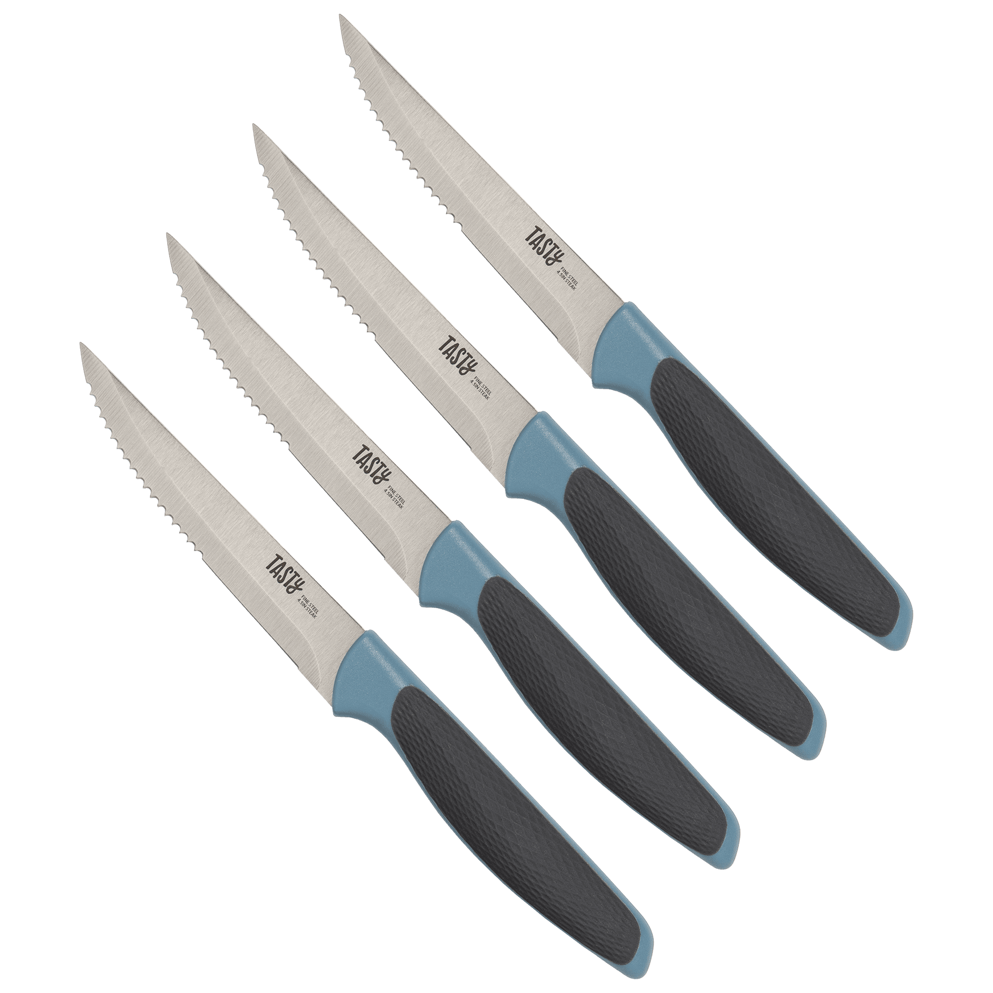 Tasty 4-Piece Stainless Steel Steak Knife Set – Serrated Edge, Blue - ClubOn