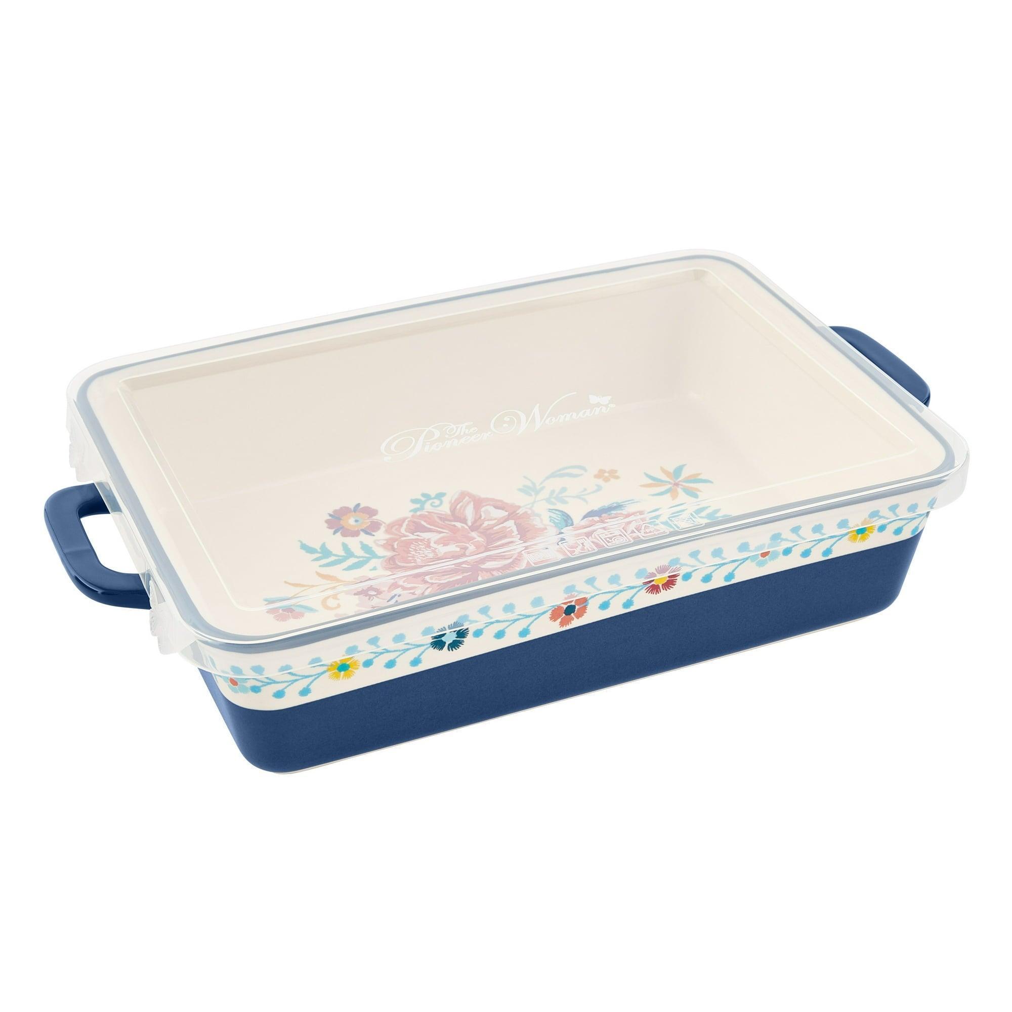 The Pioneer Woman Keepsake Floral 7" x 10" Ceramic Baking Dish with Lid - ClubOn
