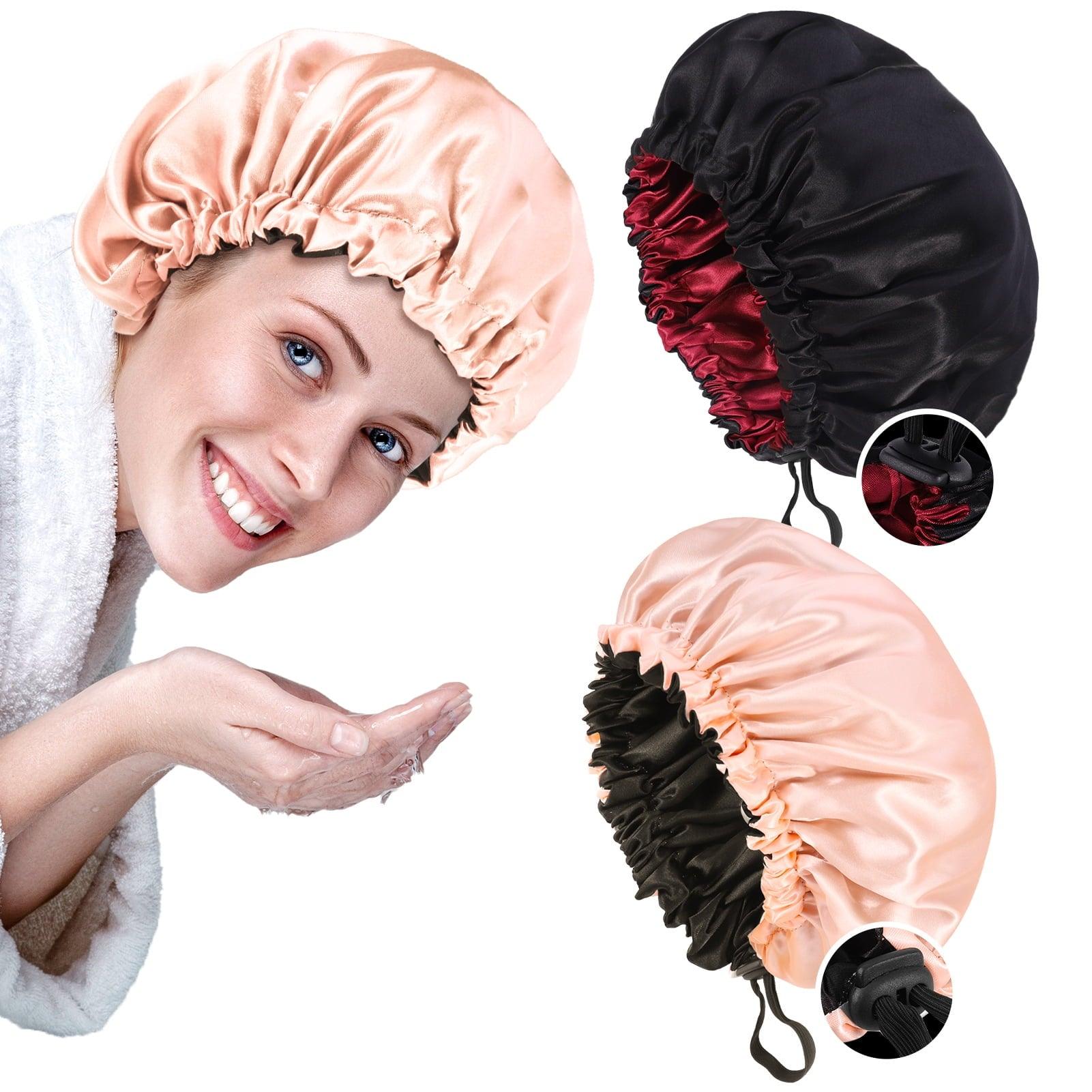 Topekada 2 Pack Satin Bonnet for Sleeping, Adjustable Silk Hair Bonnet for Curly Hair (Pink + Black) - ClubOn