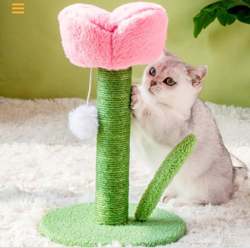 Tulip Shape Cat Scratcher Tree | Sisal Rope Post with Toys - ClubOn