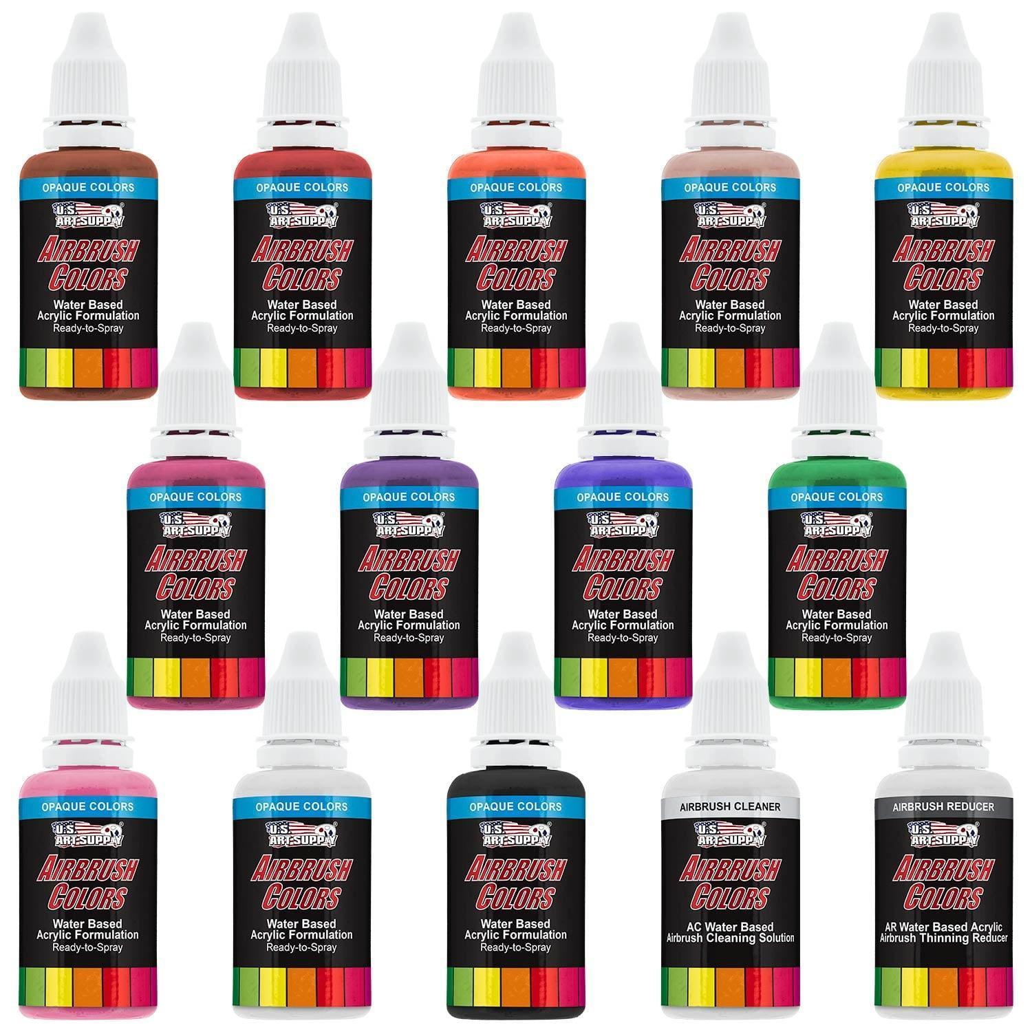U.S. Art Supply® 12-Color 1oz Basic Airbrush Paint Set, Includes Cleaner & Thinner for Acrylic Art - ClubOn