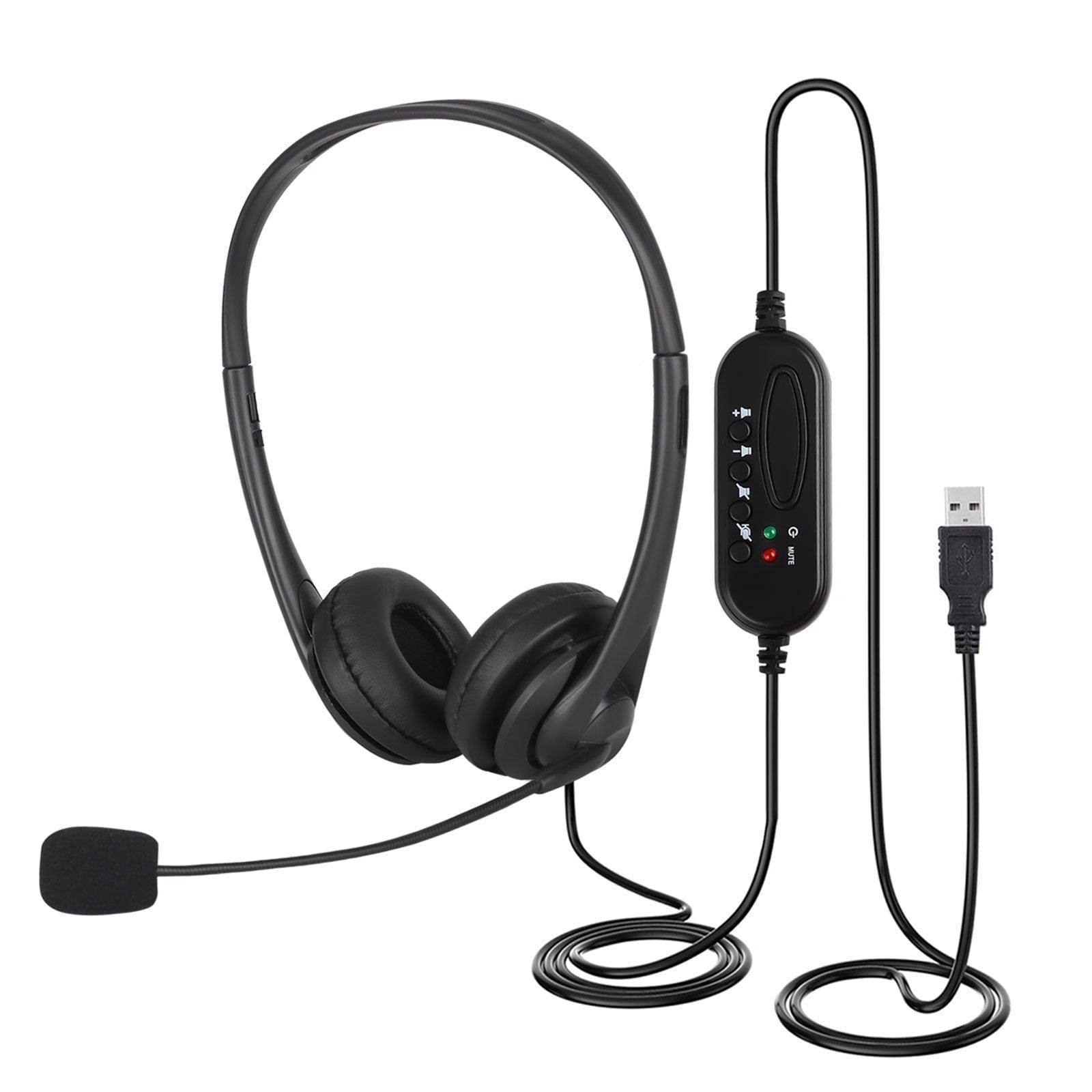 USB Headset with Microphone, Noise Cancelling Stereo Over-Ear Headphones, Boom Mic & Volume Controls for PC, Laptop, Call Center, Skype, Zoom - ClubOn