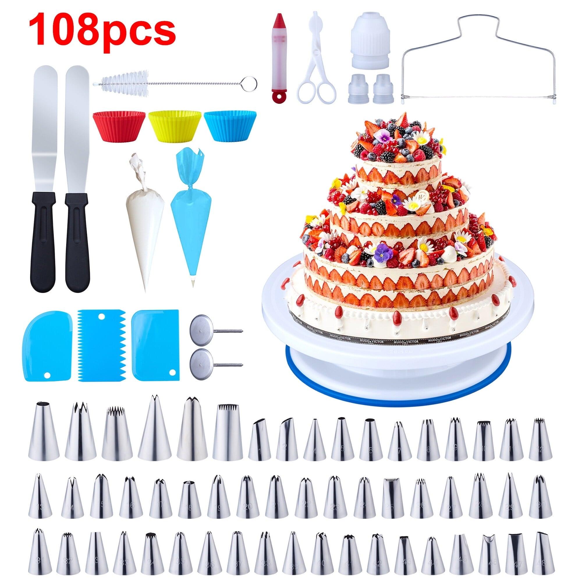 Uarter Set of 108 Cake Decorating Supplies, 48 Stainless Steel Piping Tips, 3 Scrapers, Tools for Beginners & Cake Lovers - ClubOn