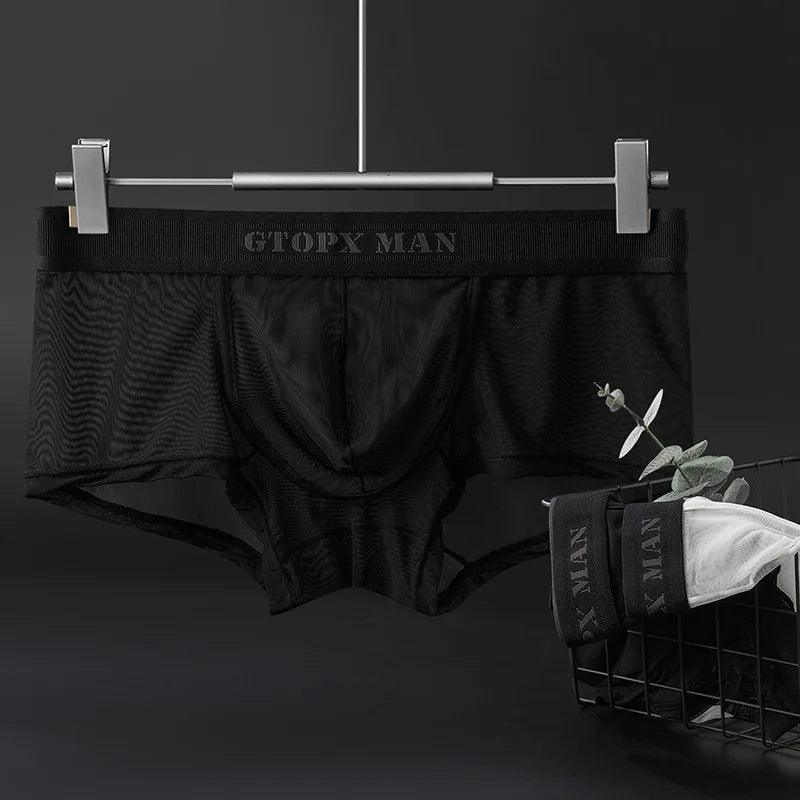 Men’s Full Mesh Ice Silk U Convex Low Waist Transparent Sexy Boxers - 3 Pack - ClubOn