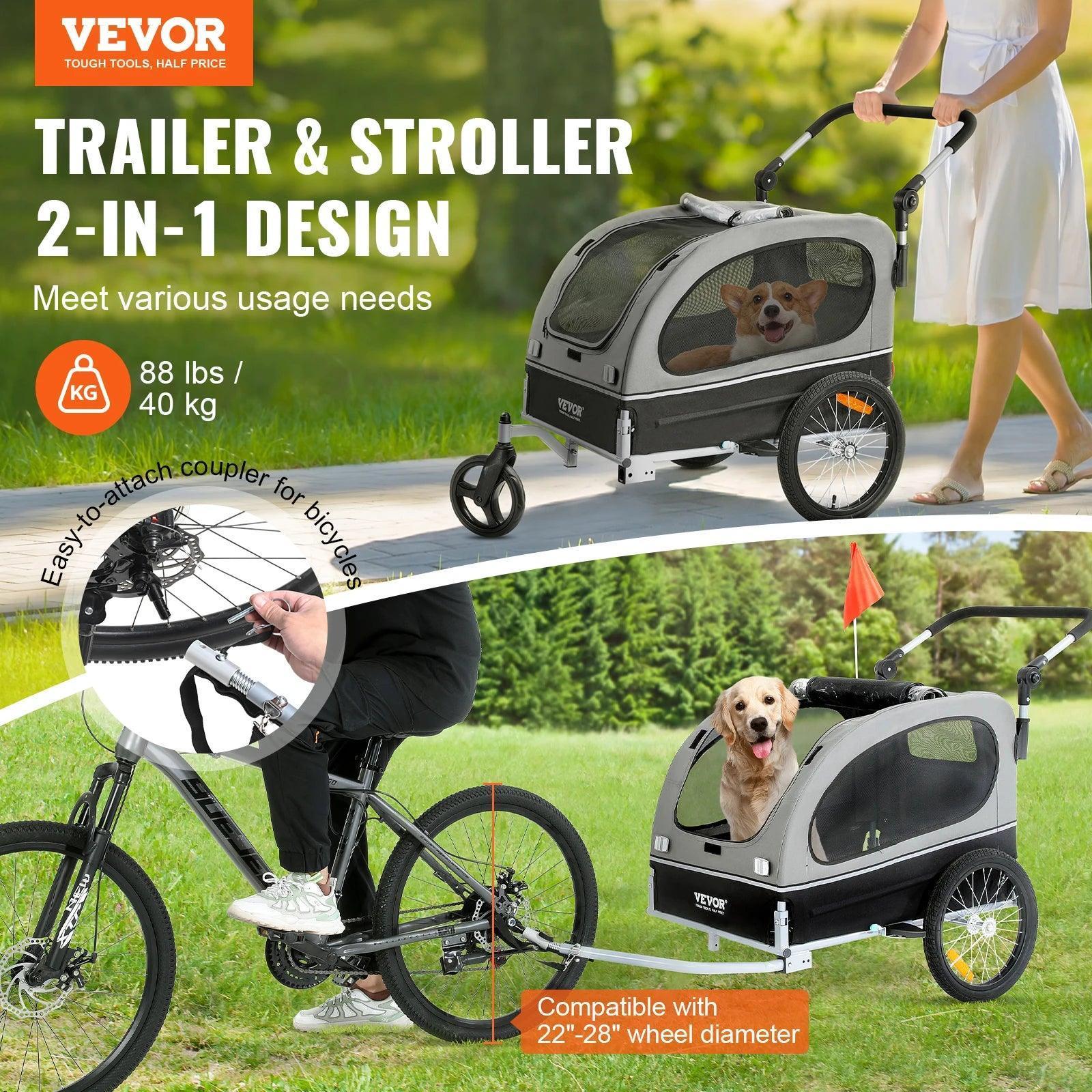 VEVOR 2-in-1 Pet Stroller Cart | Dog Bike Trailer with Wheels - ClubOn