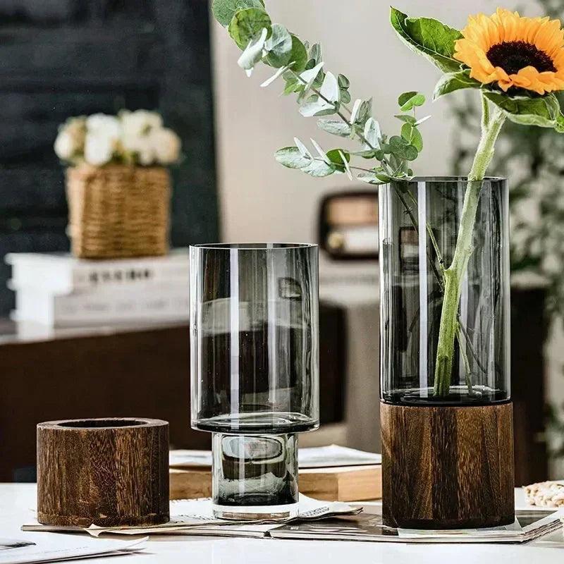 Simple European Hydroponic Glass Vase with Wooden Base - Home Decor - ClubOn