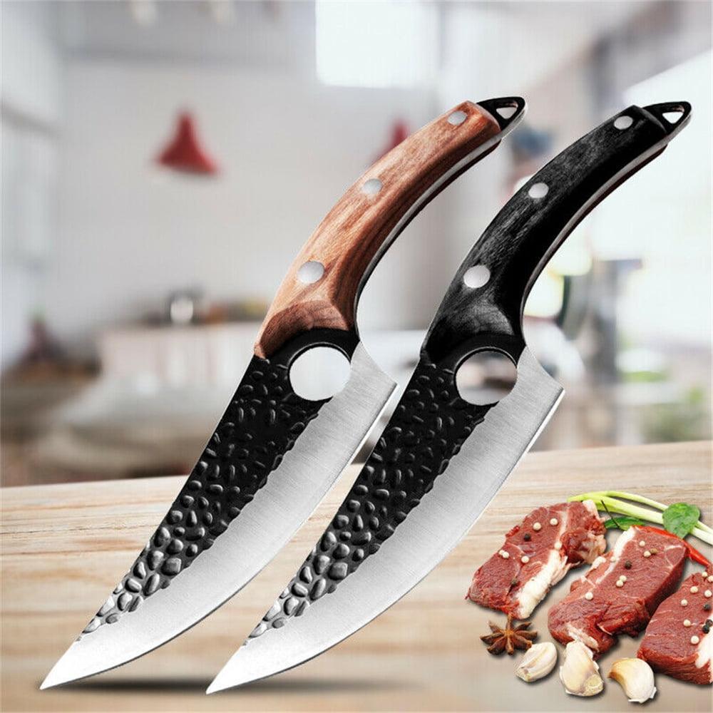 Viking Knives Black Forged Boning Knife with Sheath, Full Tang Japanese Fillet Meat Cleaver, Chef Knife for Kitchen, BBQ, Camping - ClubOn