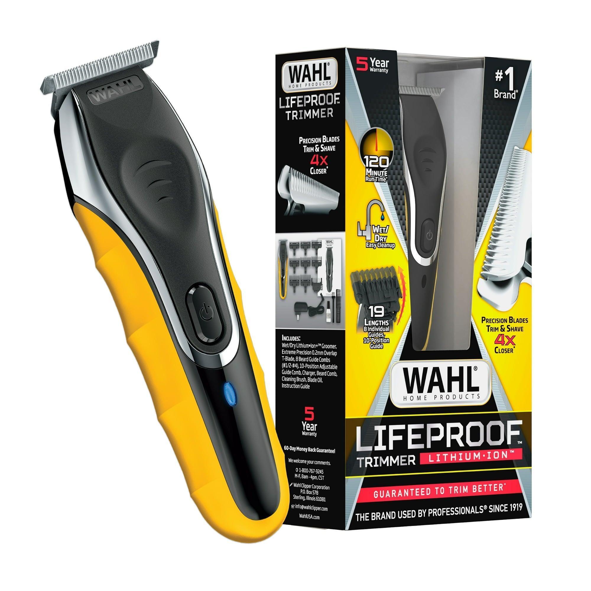 Wahl LifeProof Wet/Dry Rechargeable Lithium Ion Trimmer for Men, Black/Yellow, Model 9899 - ClubOn