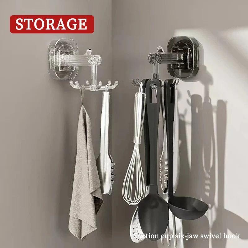 Wall Hanging Rotatable 6-Claw Hook with Suction Cup – Reusable Traceless Hook for Kitchen & Bathroom - ClubOn