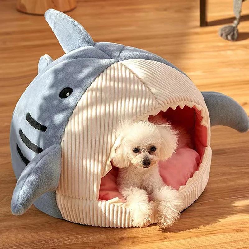 Warm Cartoon Shark Cat Bed | Cozy Pet Cave & Cushion - ClubOn