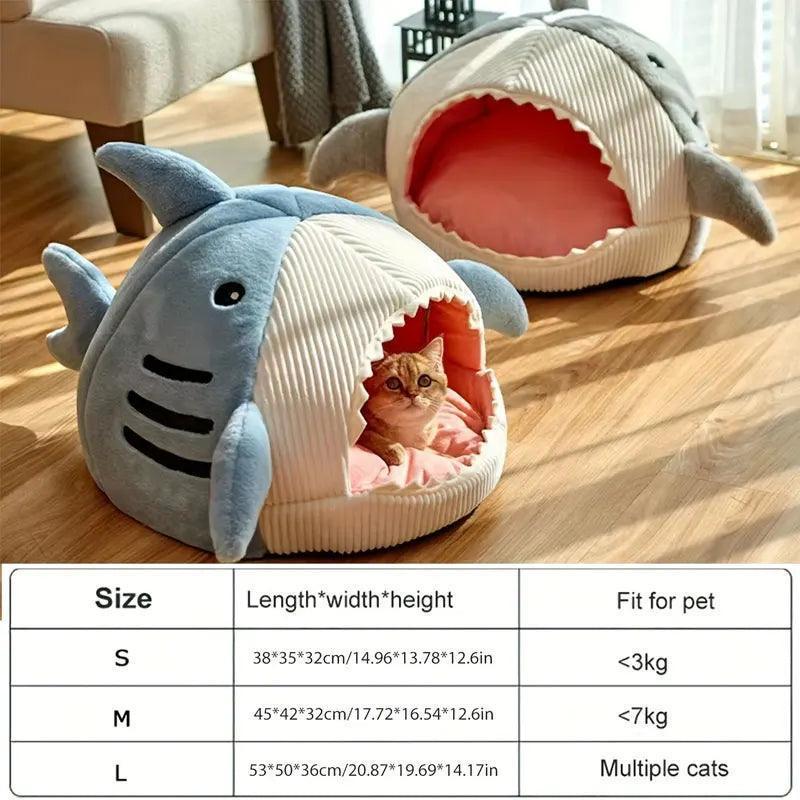 Warm Cartoon Shark Cat Bed | Cozy Pet Cave & Cushion - ClubOn