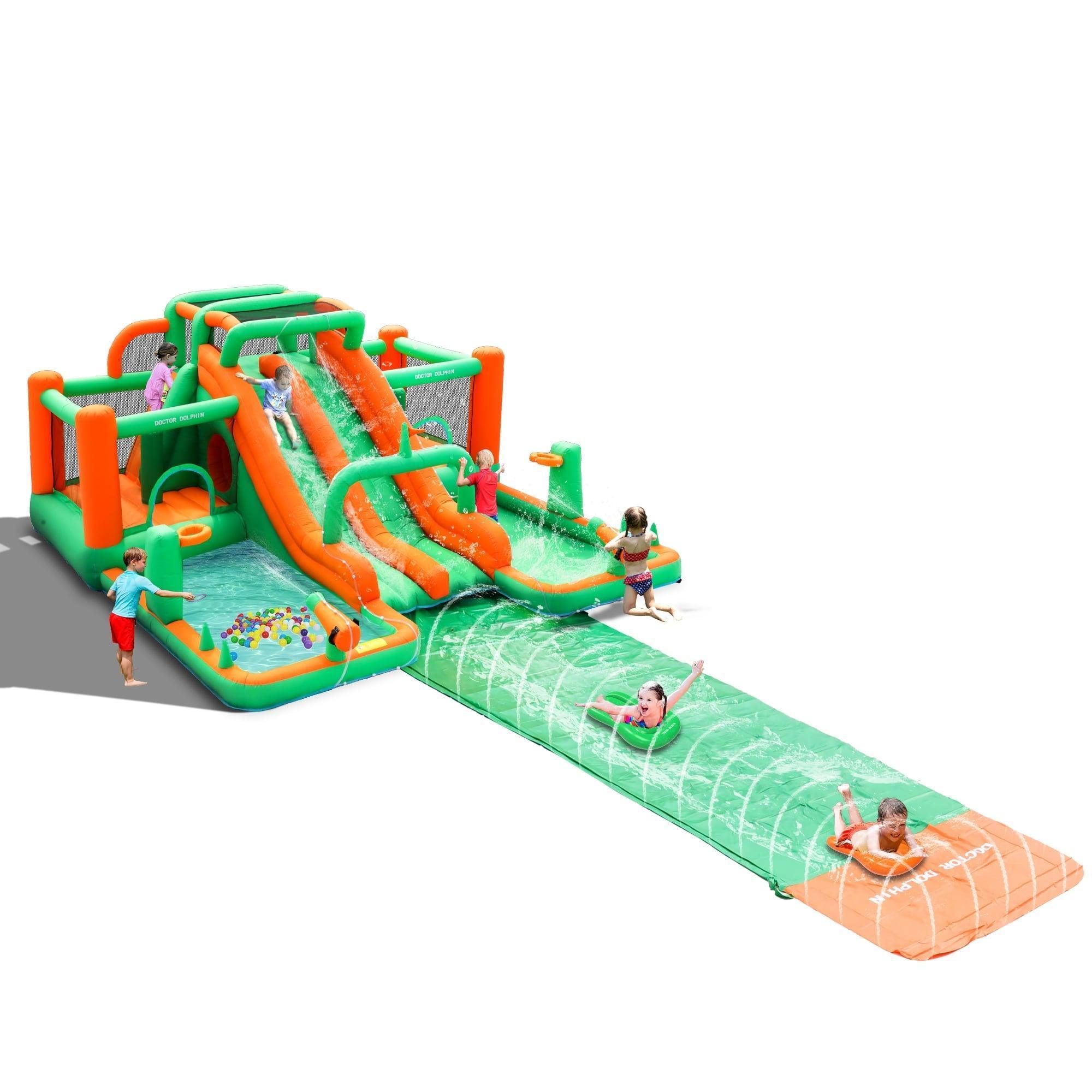 Water Slide Park Bounce House Inflatable Castle with 2 Slides, 2 Water Sprays, Ball Pit Pool, Bodyboards, Slip Slide & Huge Tunnel – Wet & Dry for Backyard Fun - ClubOn