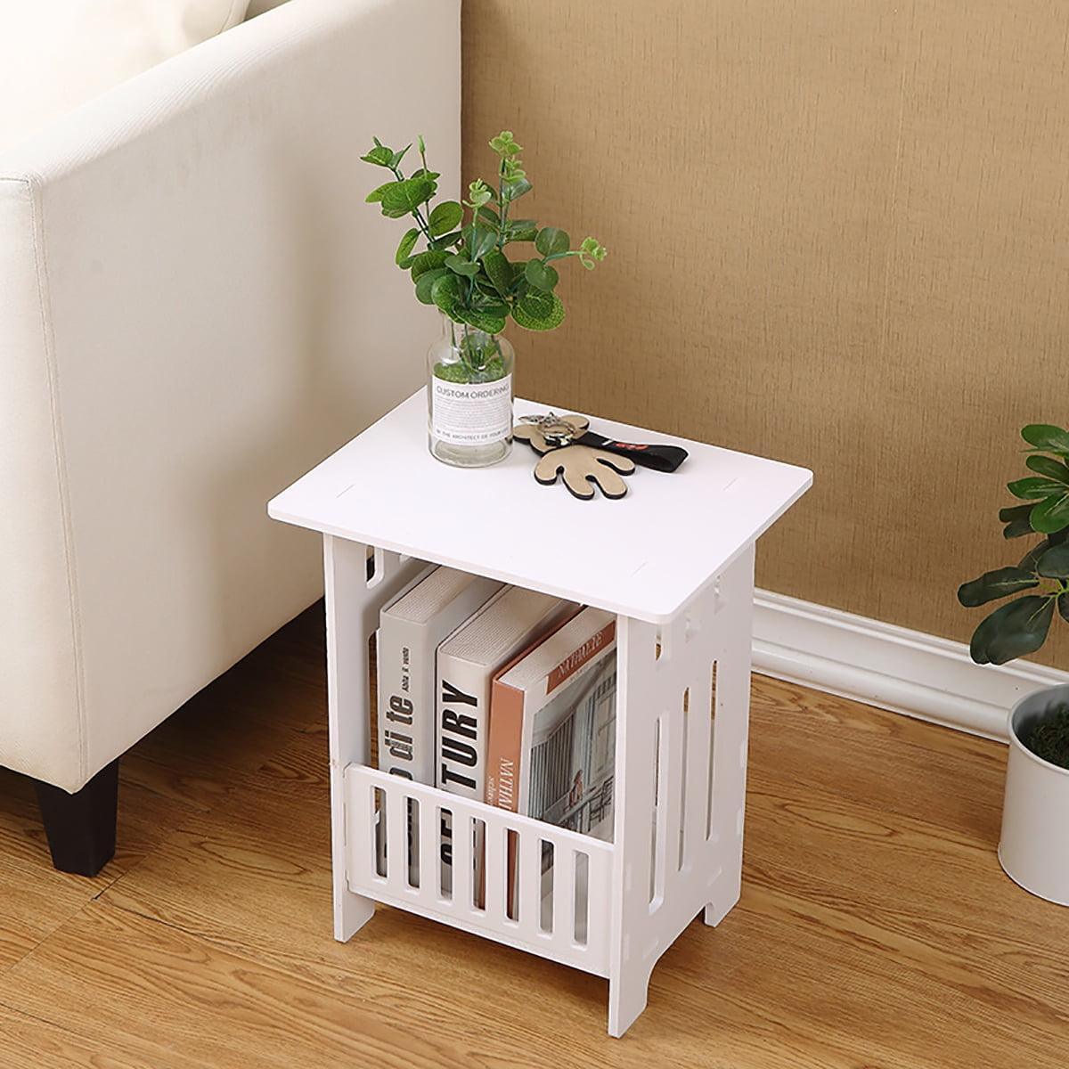 White Modern Bedside Table, Bedroom Nightstand, End Table, Plant Stand, Storage Rack Organizer - ClubOn