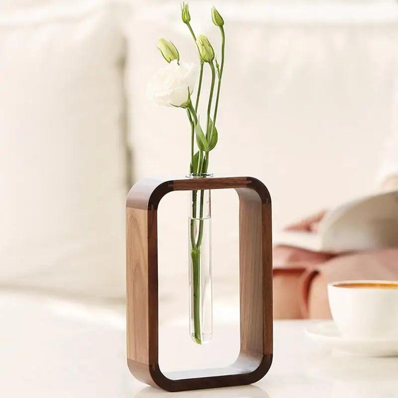 Wooden Hydroponic Vase with Glass Test Tube - Tabletop Plant Holder for Home & Office Decor - ClubOn