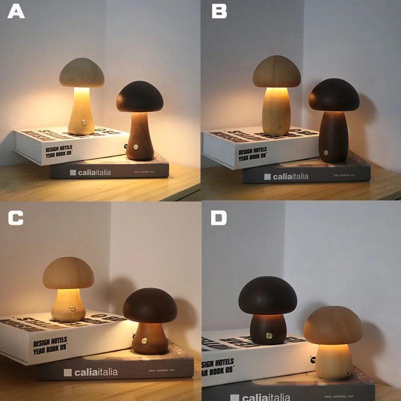 Wooden Mushrooms Night Light - Touch Switch Table Lamp - ClubOn