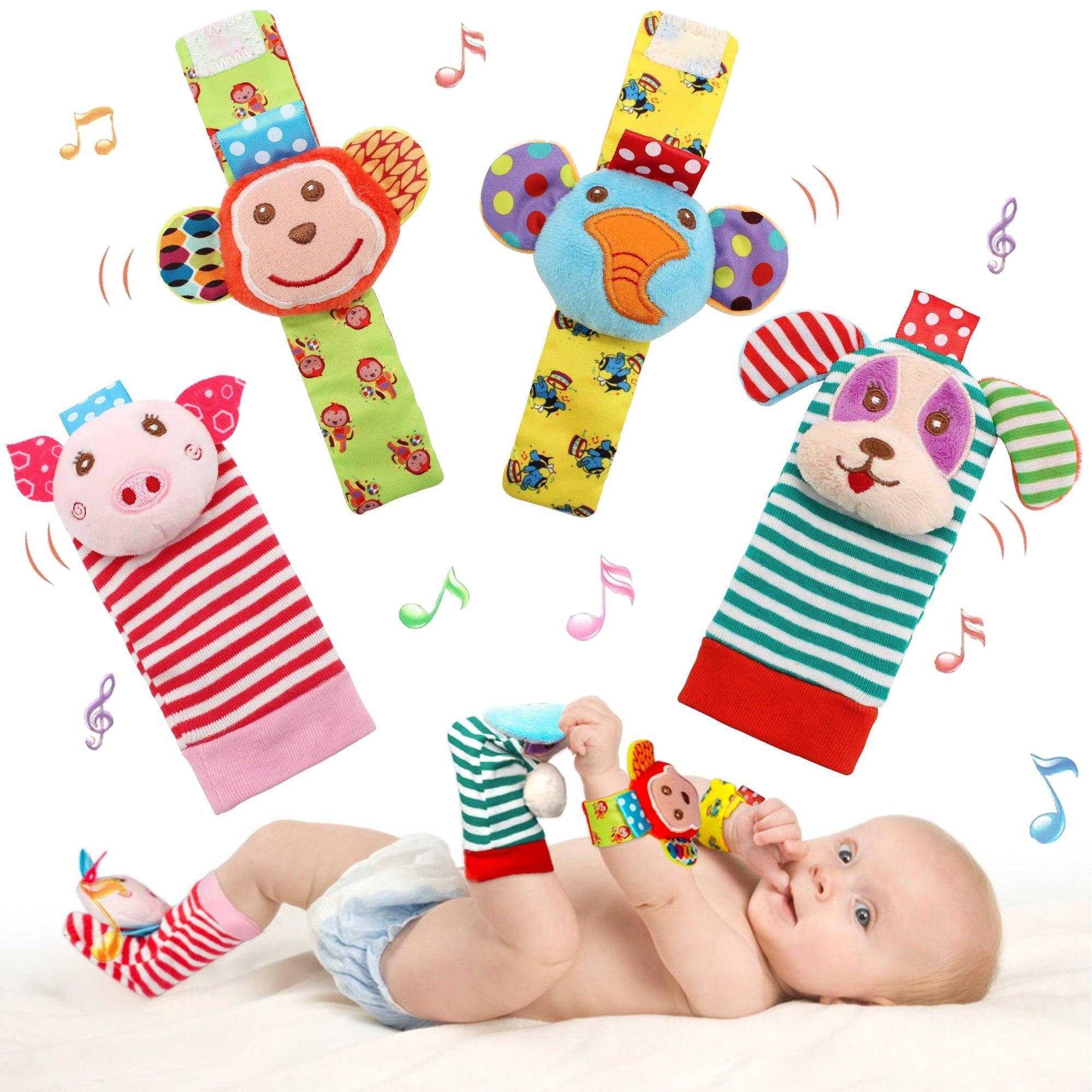 Wrist Rattles & Foot Finder Rattle Sock Baby Toy, Arm Hand Bracelet & Feet Leg Ankle Socks for Newborn Boys & Girls - ClubOn