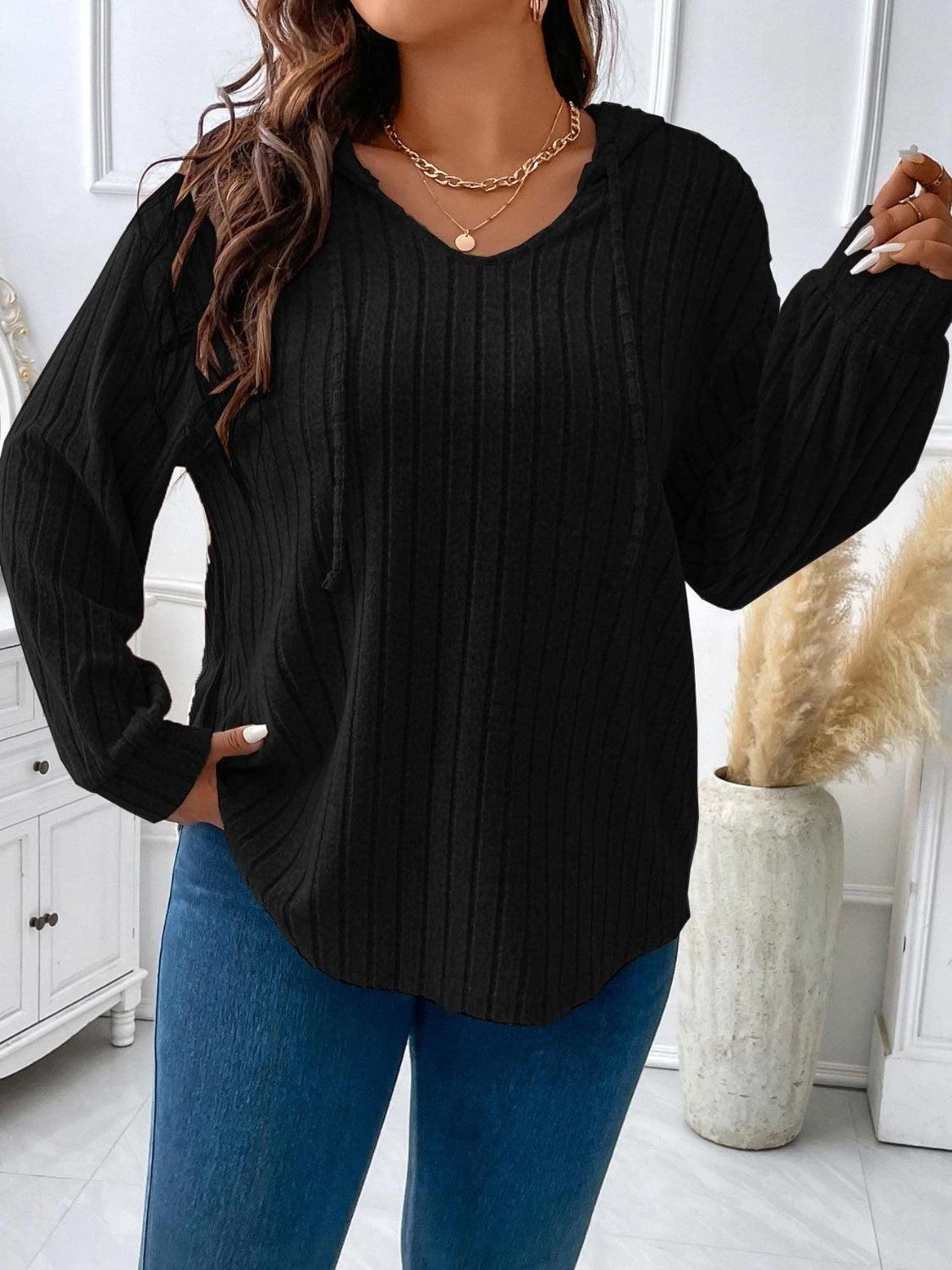 Plus Size Drawstring Dropped Shoulder Hooded T-Shirt - ClubOn