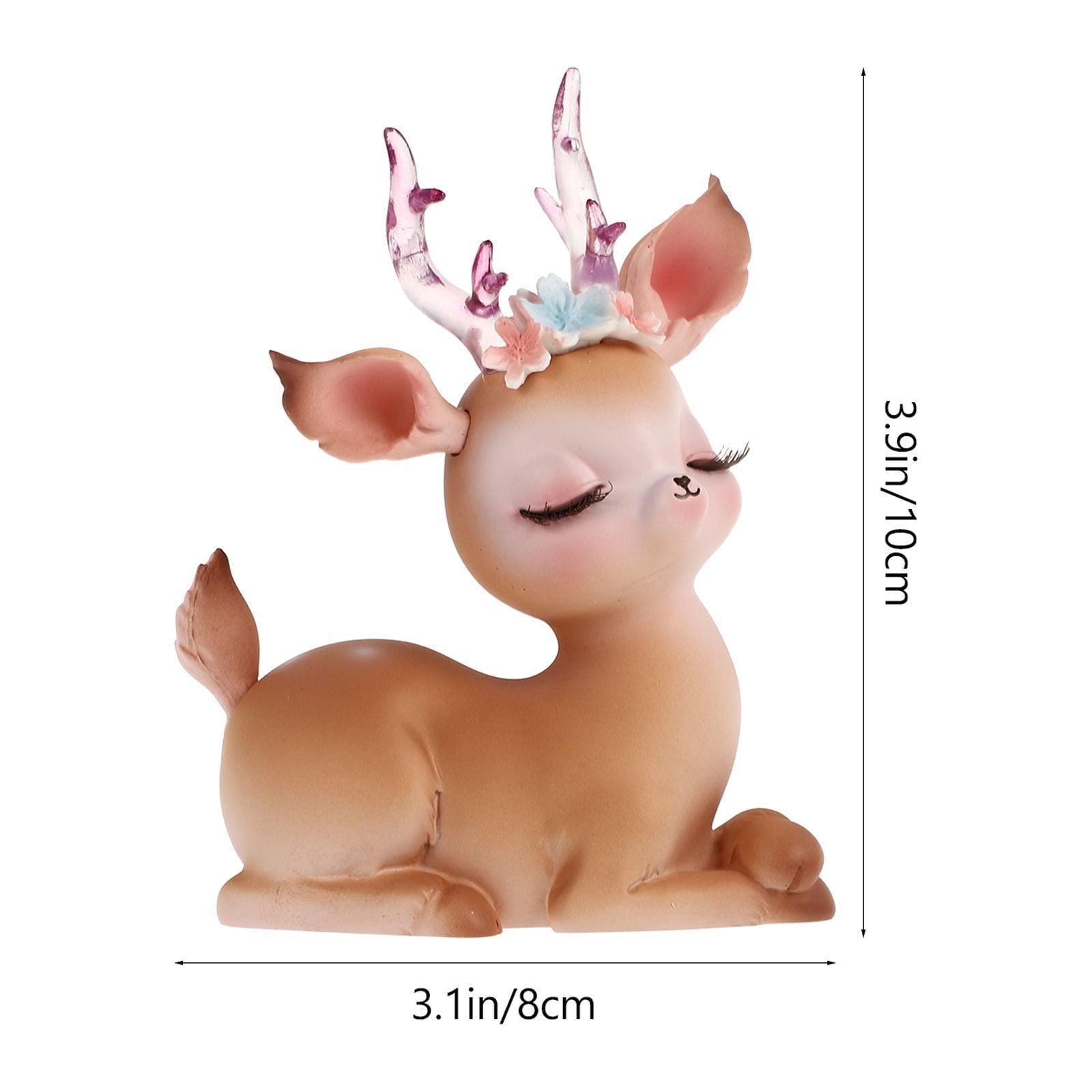 Deer Figurines Resin Reindeer Sculpture – Cartoon Christmas Brass Figurine, Miniature Desktop Decor - ClubOn