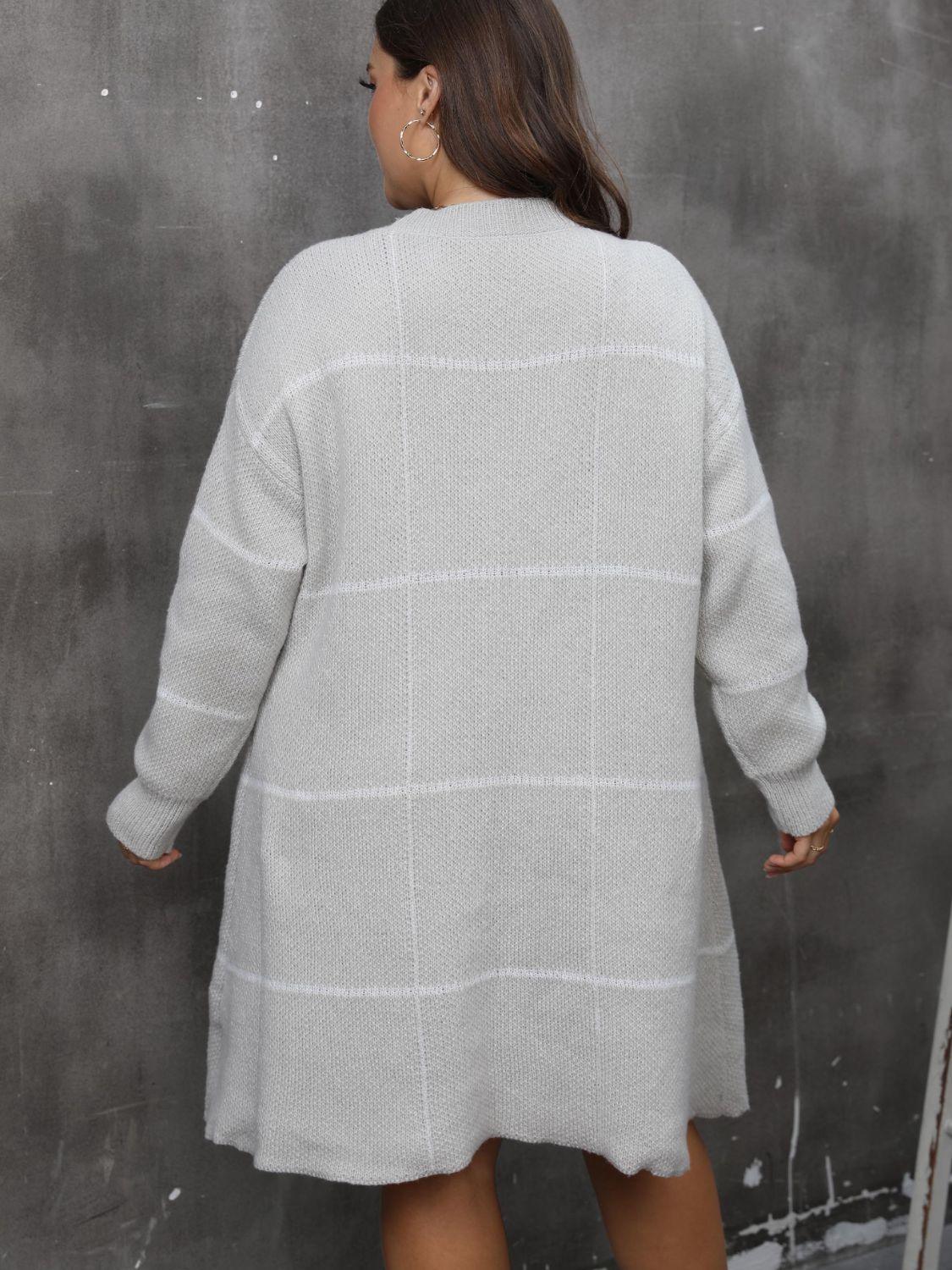 Plus Size Round Neck Long Sleeve Sweater Dress - ClubOn