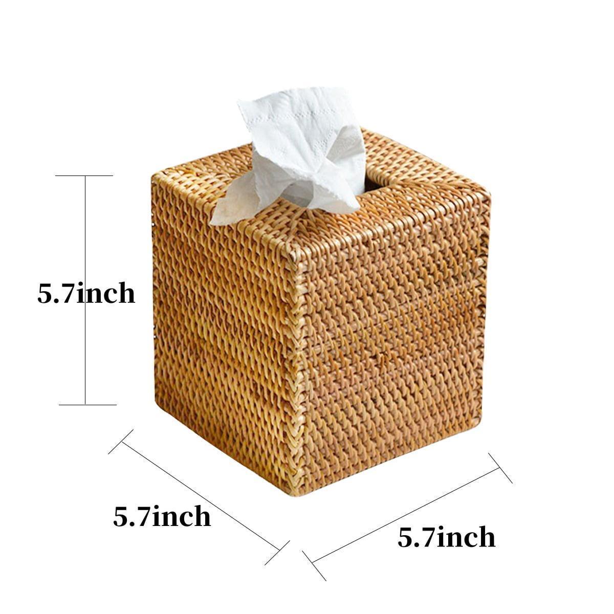 Square Rattan Tissue Box Cover, Handwoven Wicker Tissue Holder, 5.7 x 5.7 x 5.7 inch - ClubOn