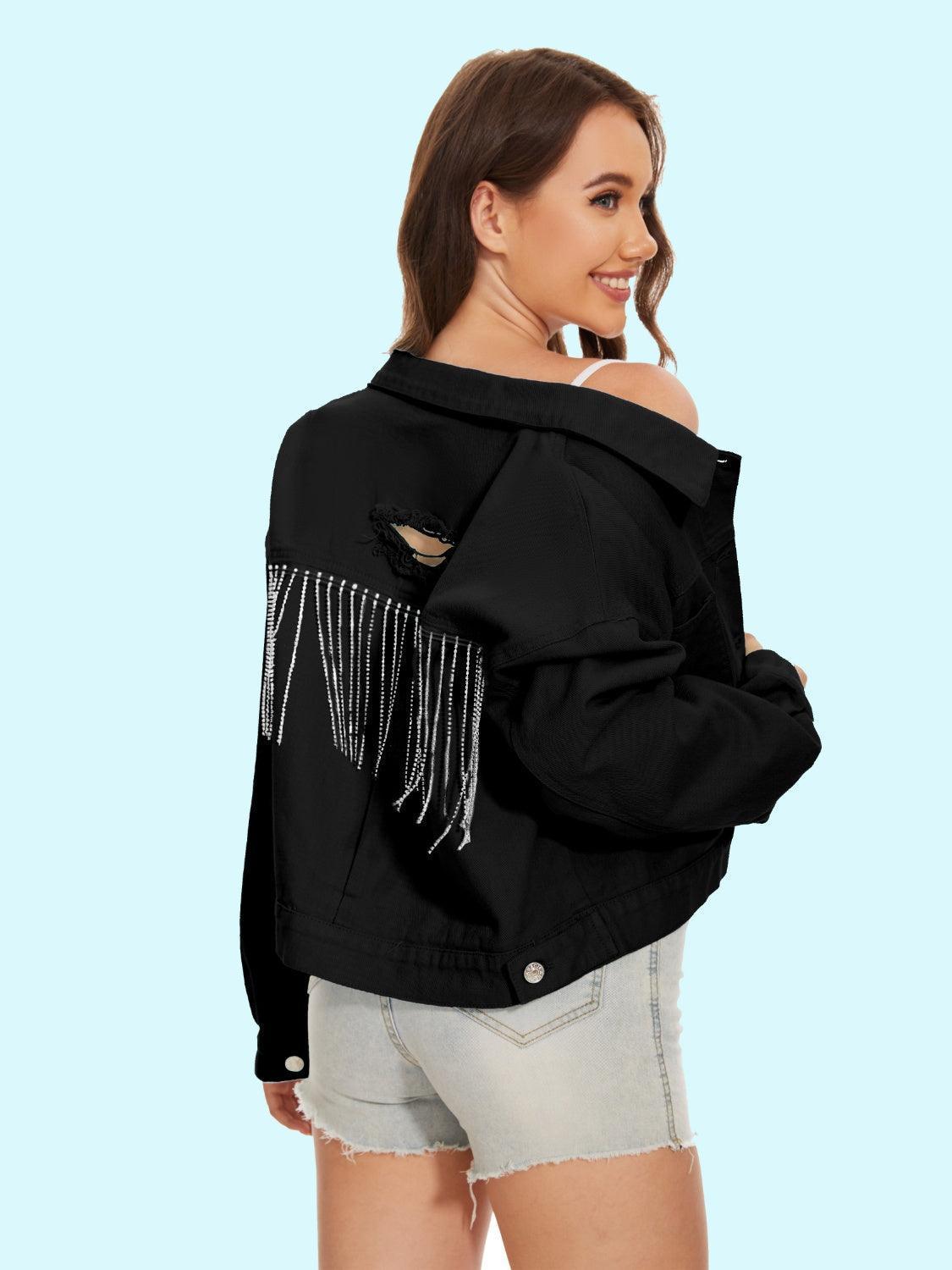 Distressed Distressed Button Up Denim Jacket - ClubOn