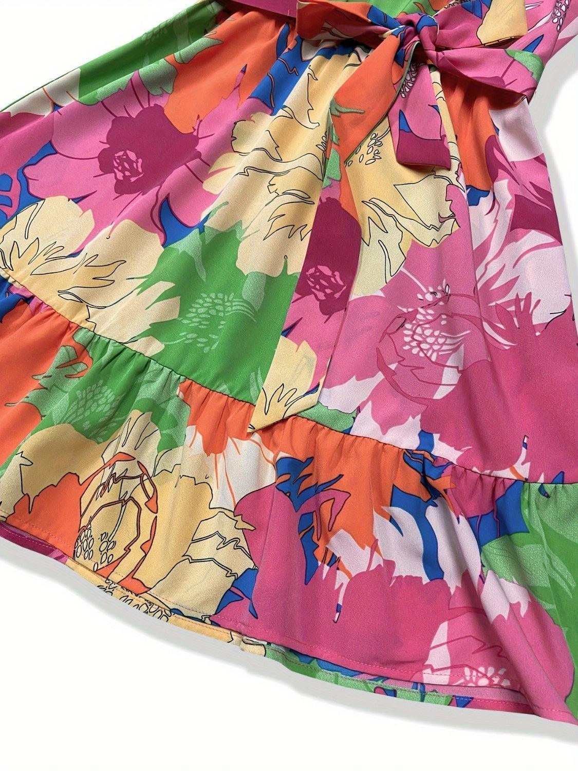 Tied Printed Mock Neck Sleeveless Dress - ClubOn