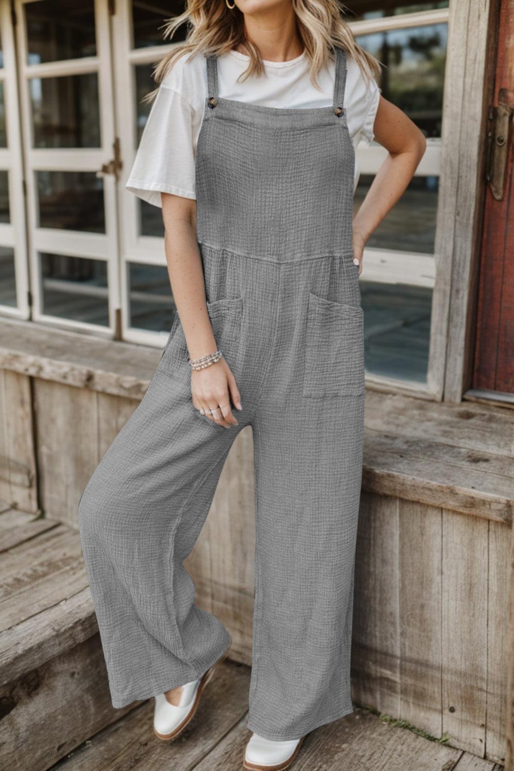 Full Size Wide Leg Front Pocket Jumpsuit - ClubOn