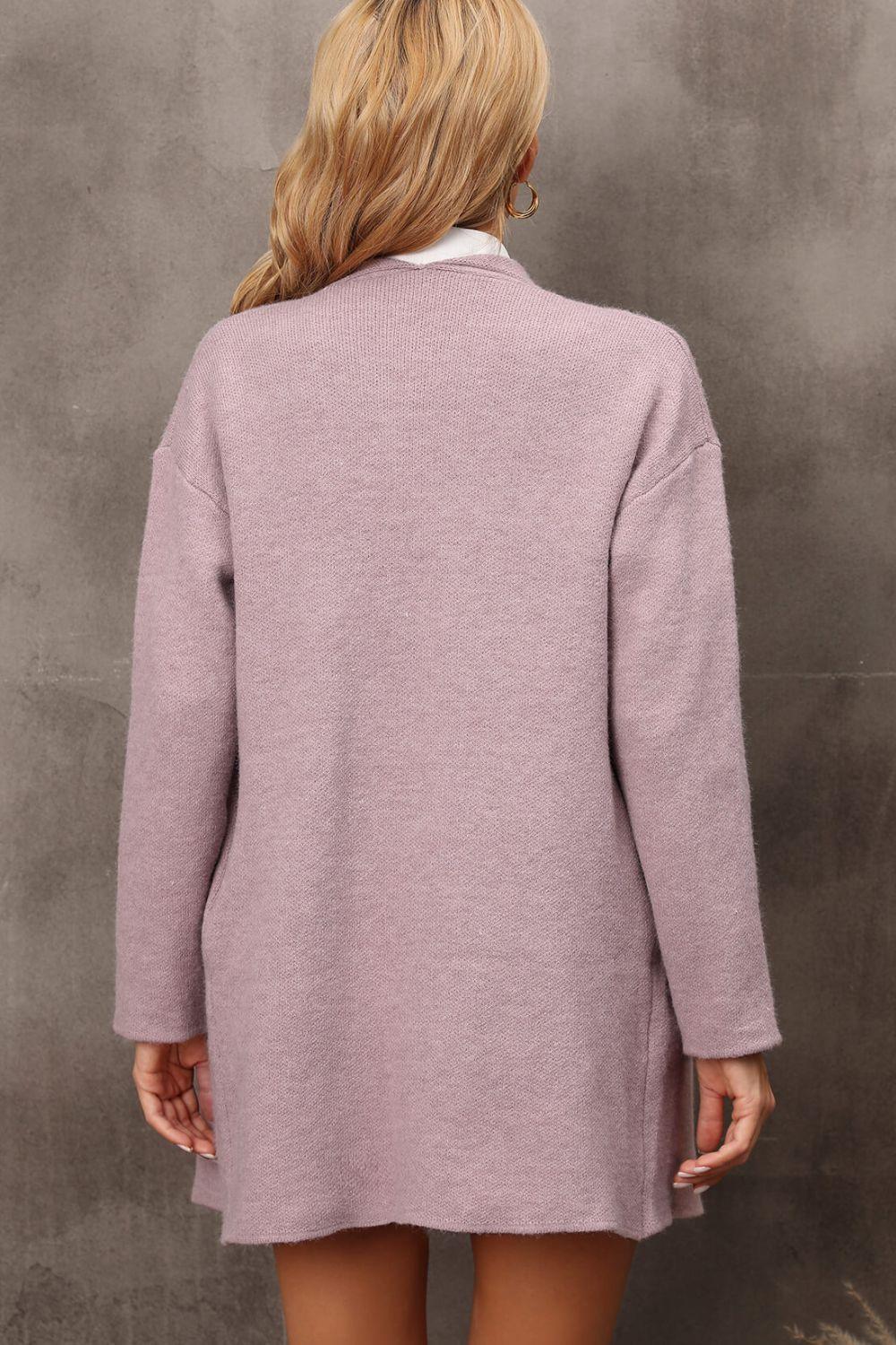 Angel Wings Waterfall Collar Longline Cardigan with Side Pockets - ClubOn