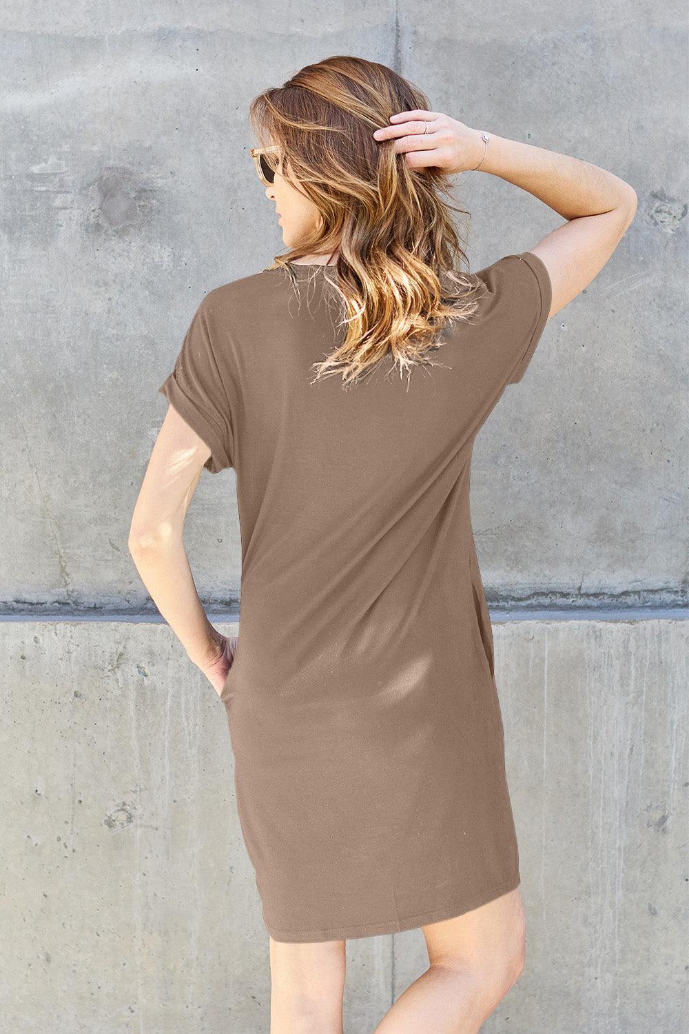 Basic Bae Full Size Round Neck Short Sleeve Dress with Pockets - ClubOn